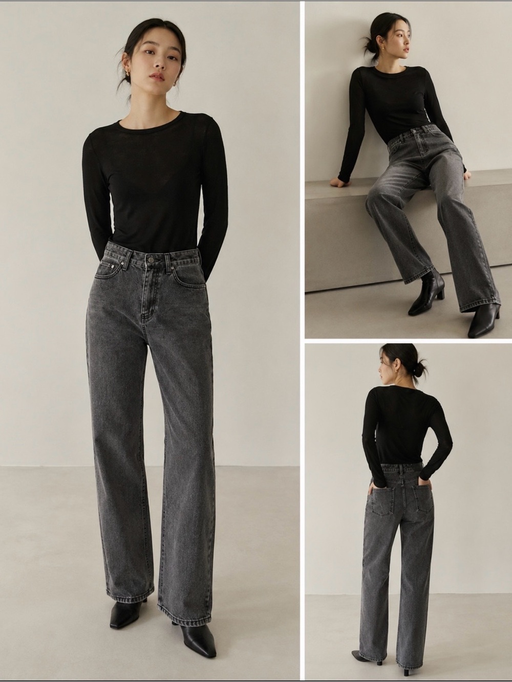 Women’s Straight Leg High-Rise Jeans in Washed Black-Gray